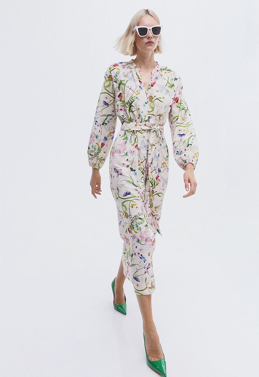 H&M - Linen-blend dress - cream/floral 