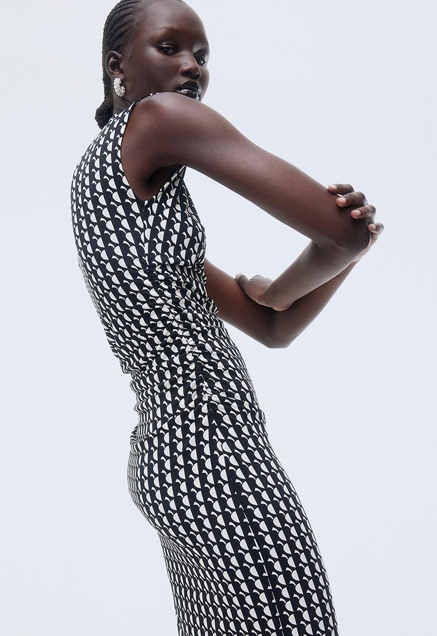 H&M - Gathered bodycon dress - black/patterned
