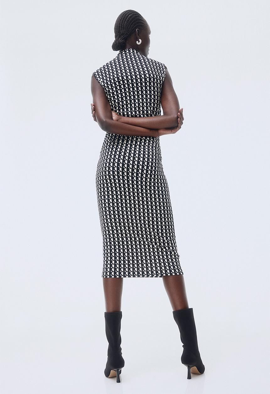 H&M - Gathered bodycon dress - black/patterned