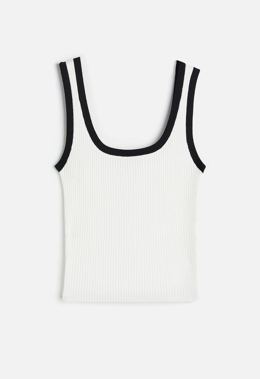 H&M - Rib-knit vest top - cream/black