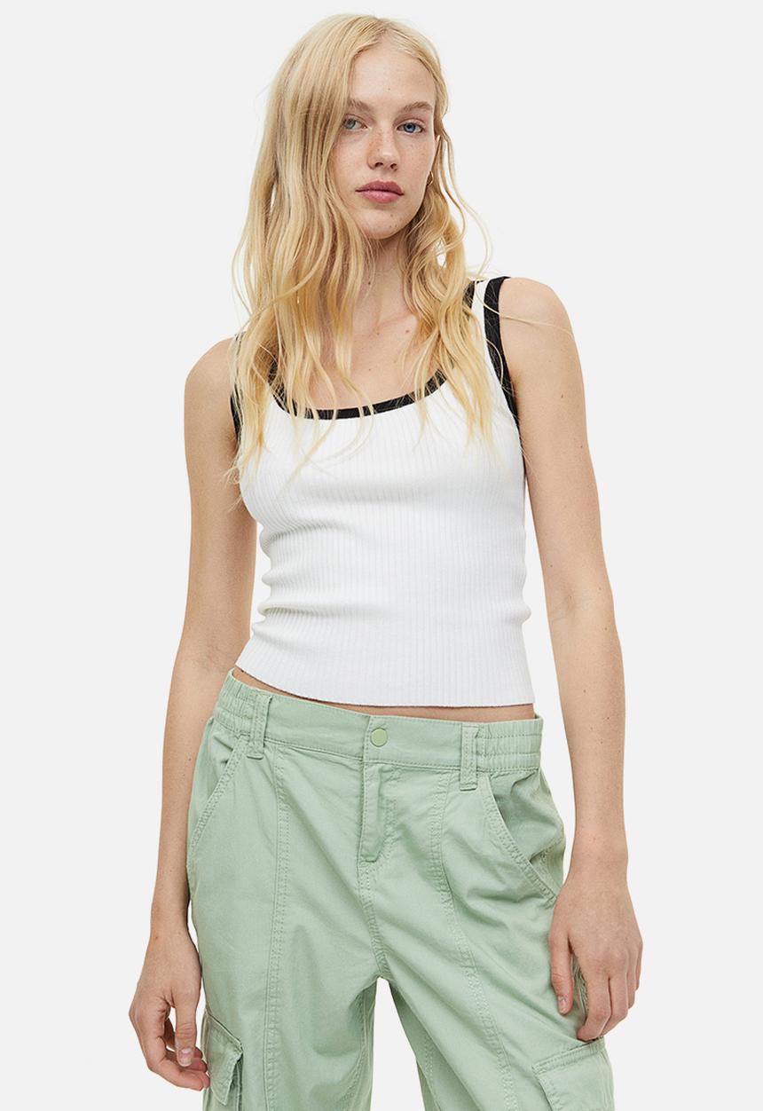 H&M - Rib-knit vest top - cream/black
