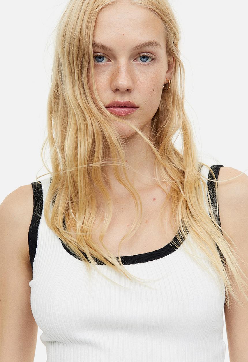 H&M - Rib-knit vest top - cream/black