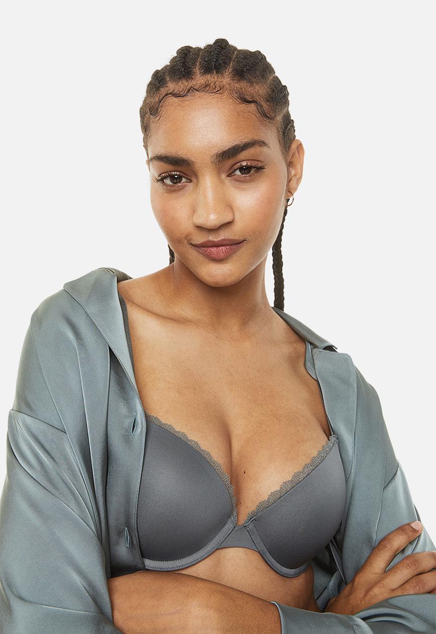 H&M - 2-Pack microfibre push-up bras - white/grey-green