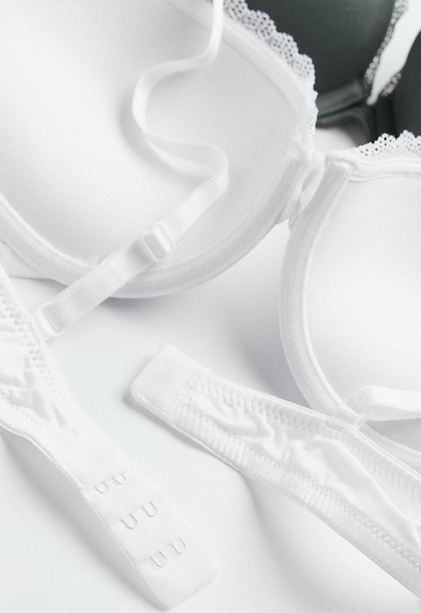 H&M - 2-Pack microfibre push-up bras - white/grey-green
