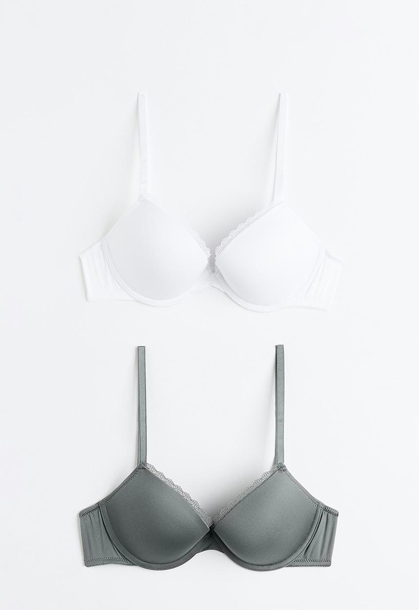 H&M - 2-Pack microfibre push-up bras - white/grey-green