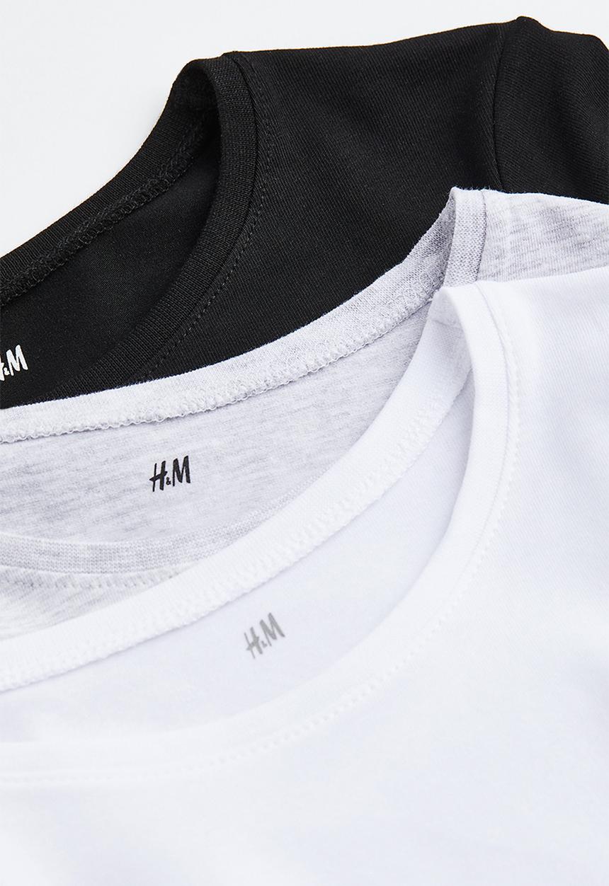 H&M - 3-pack jersey tops - black,grey,white