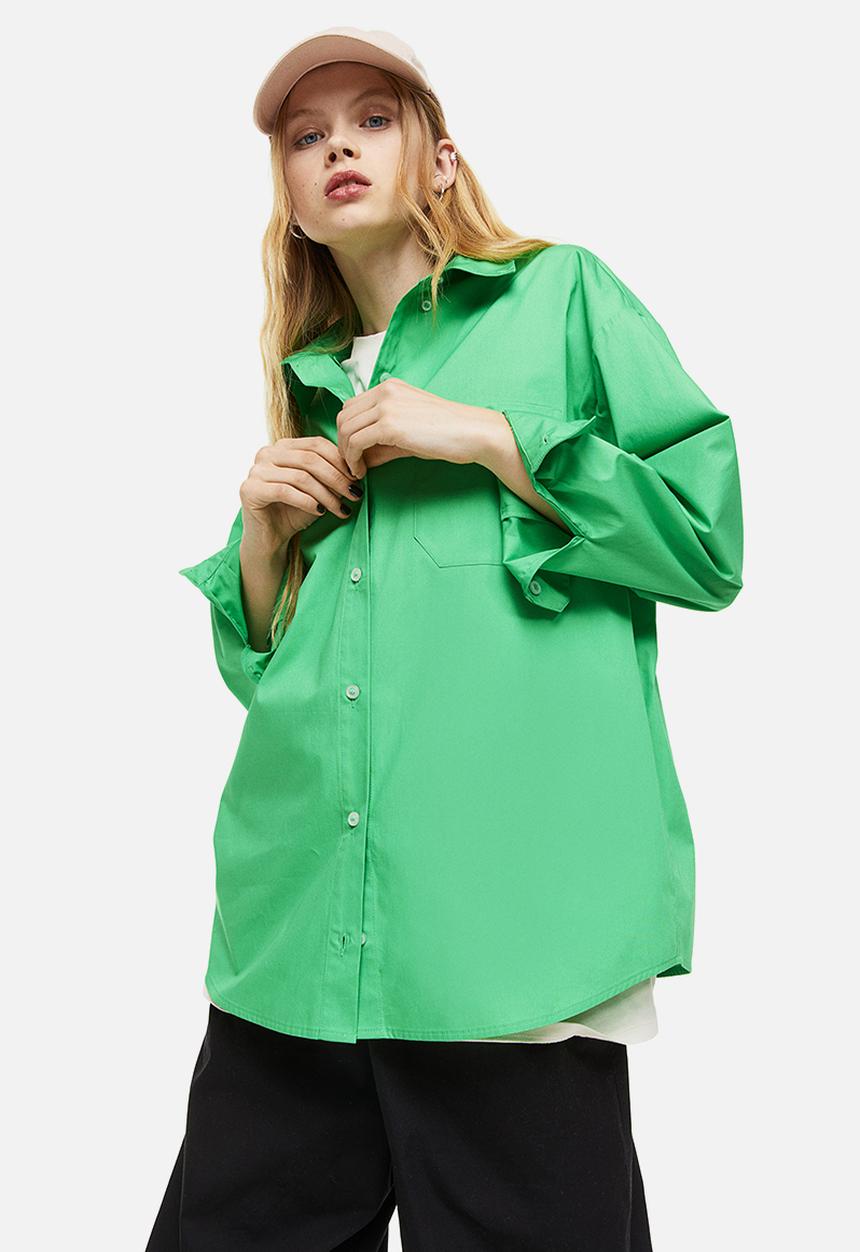 H&M - Oversized poplin shirt - green