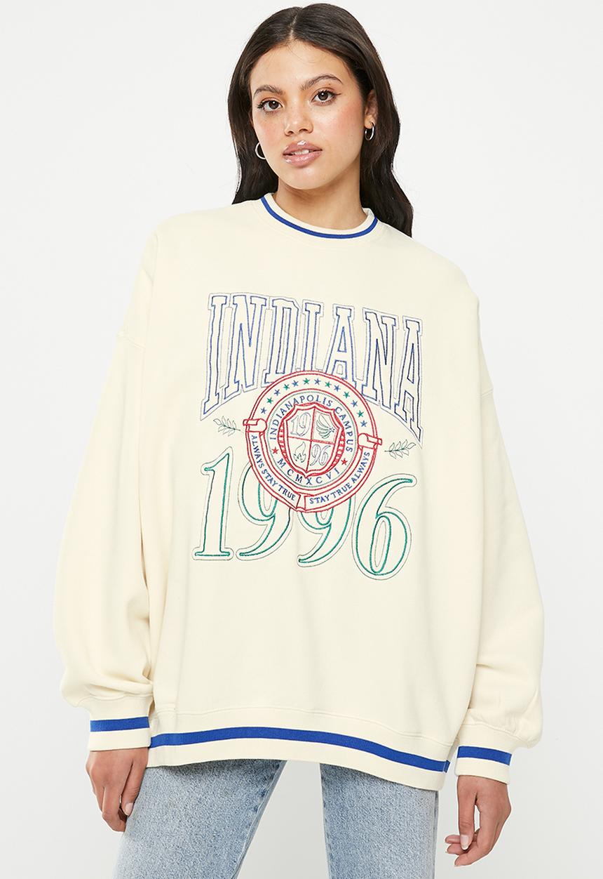 Factorie - Slouchy premium graphic crew - crisp stone/indiana 1996