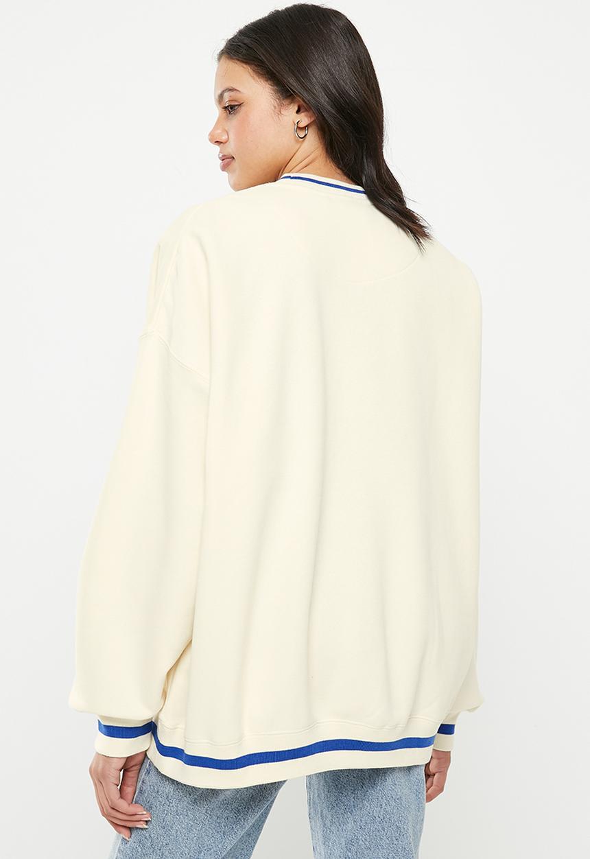 Factorie - Slouchy premium graphic crew - crisp stone/indiana 1996