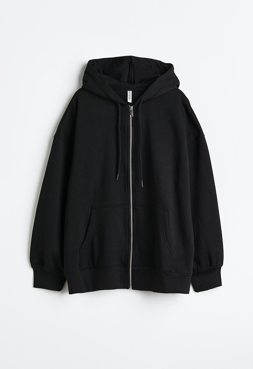 H&M - Oversized zip-through hoodie - black