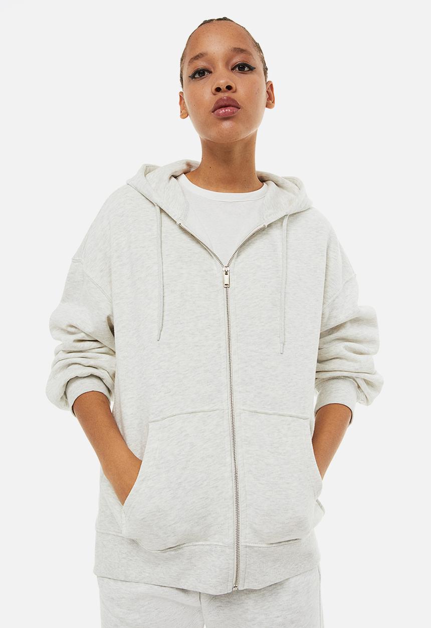 H&M - Oversized zip-through hoodie - light grey marl