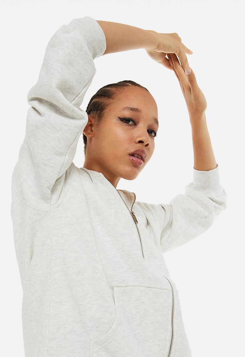 H&M - Oversized zip-through hoodie - light grey marl