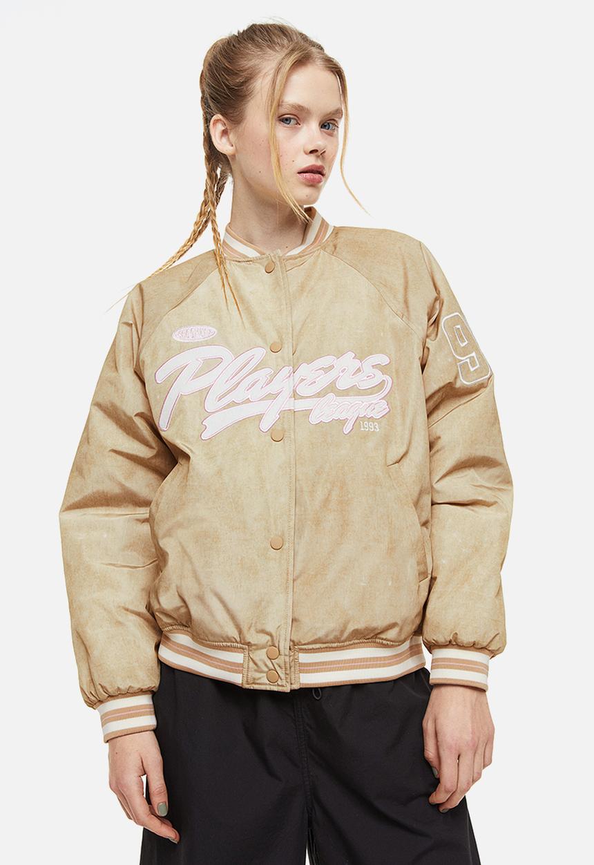 H&M - Embroidered baseball jacket - light beige/players 