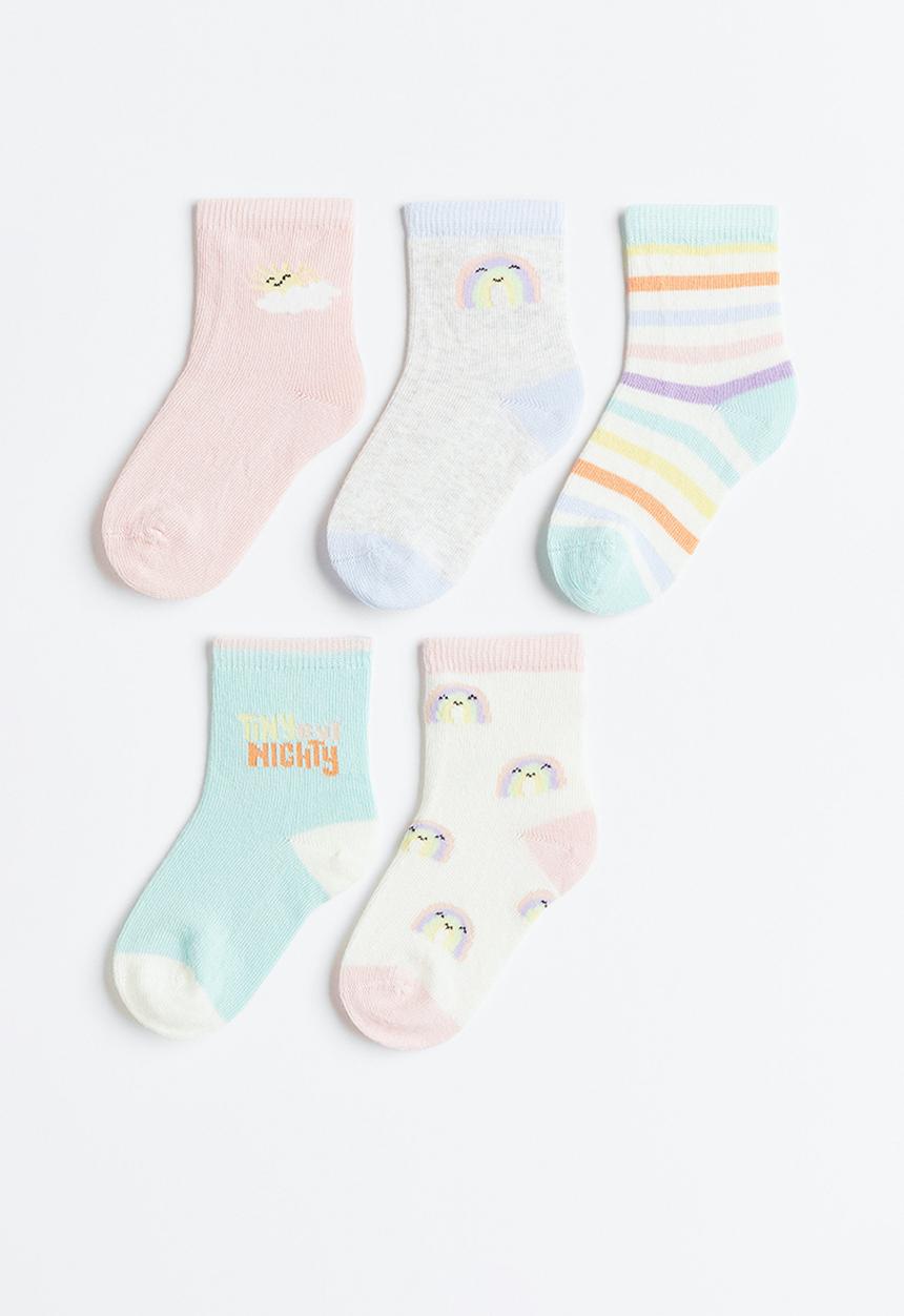 H&M - 5-pack socks - light turquoise / rainbows