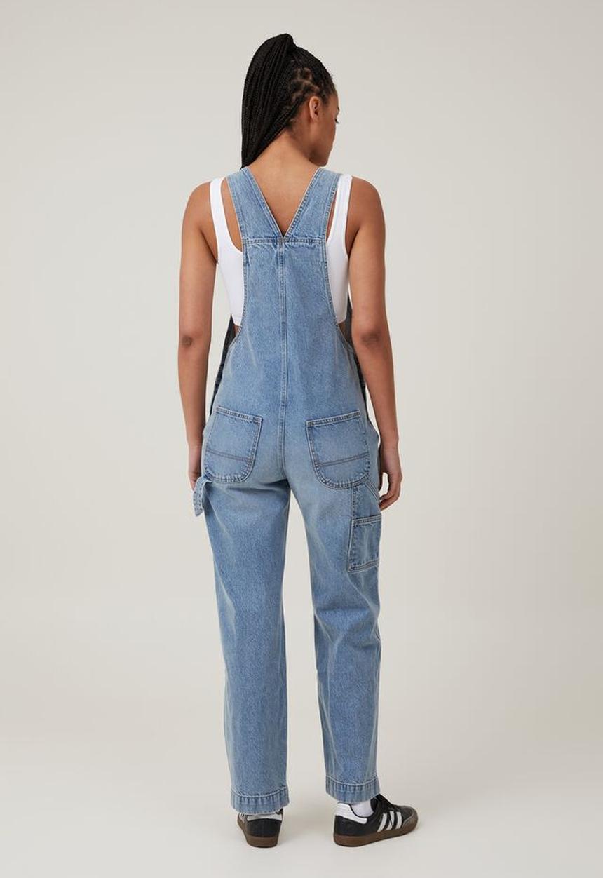 Cotton On - Utility denim long overall - bells blue