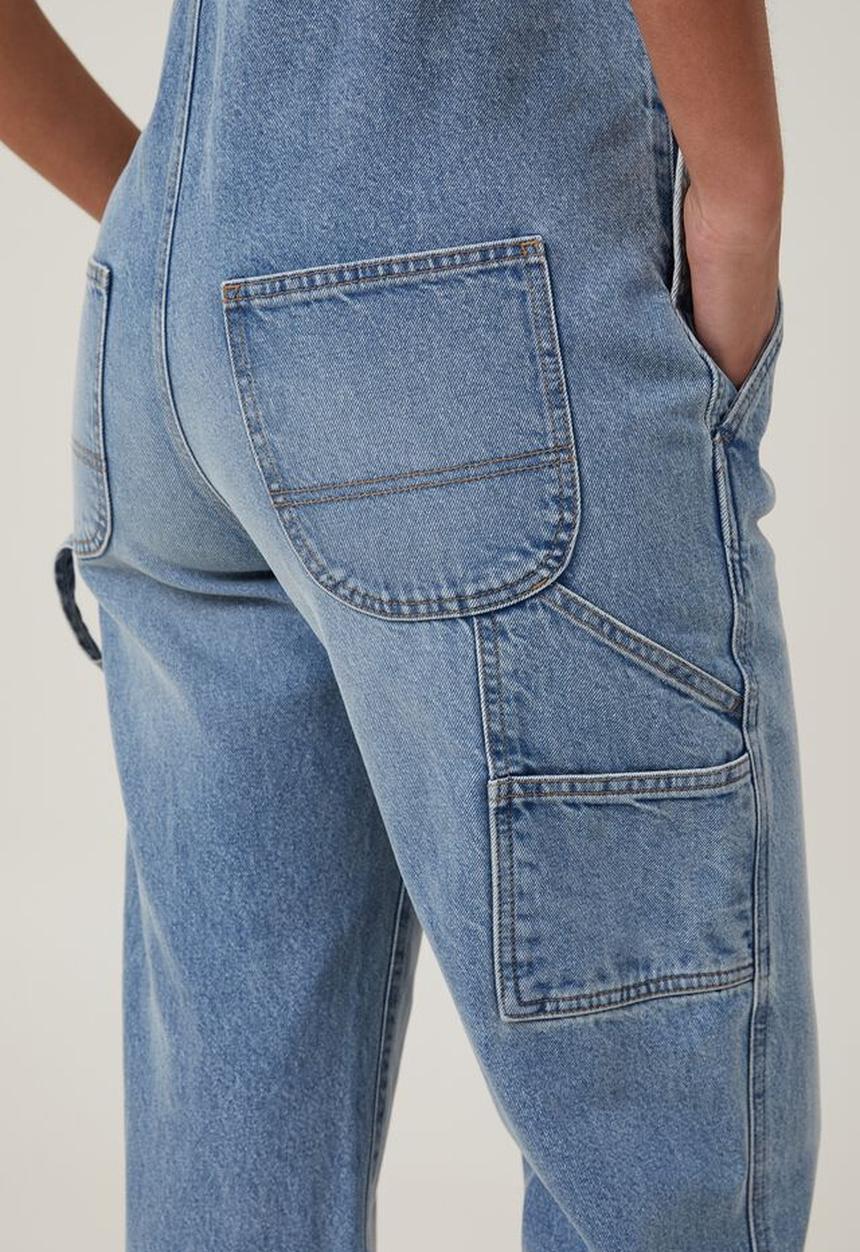 Cotton On - Utility denim long overall - bells blue