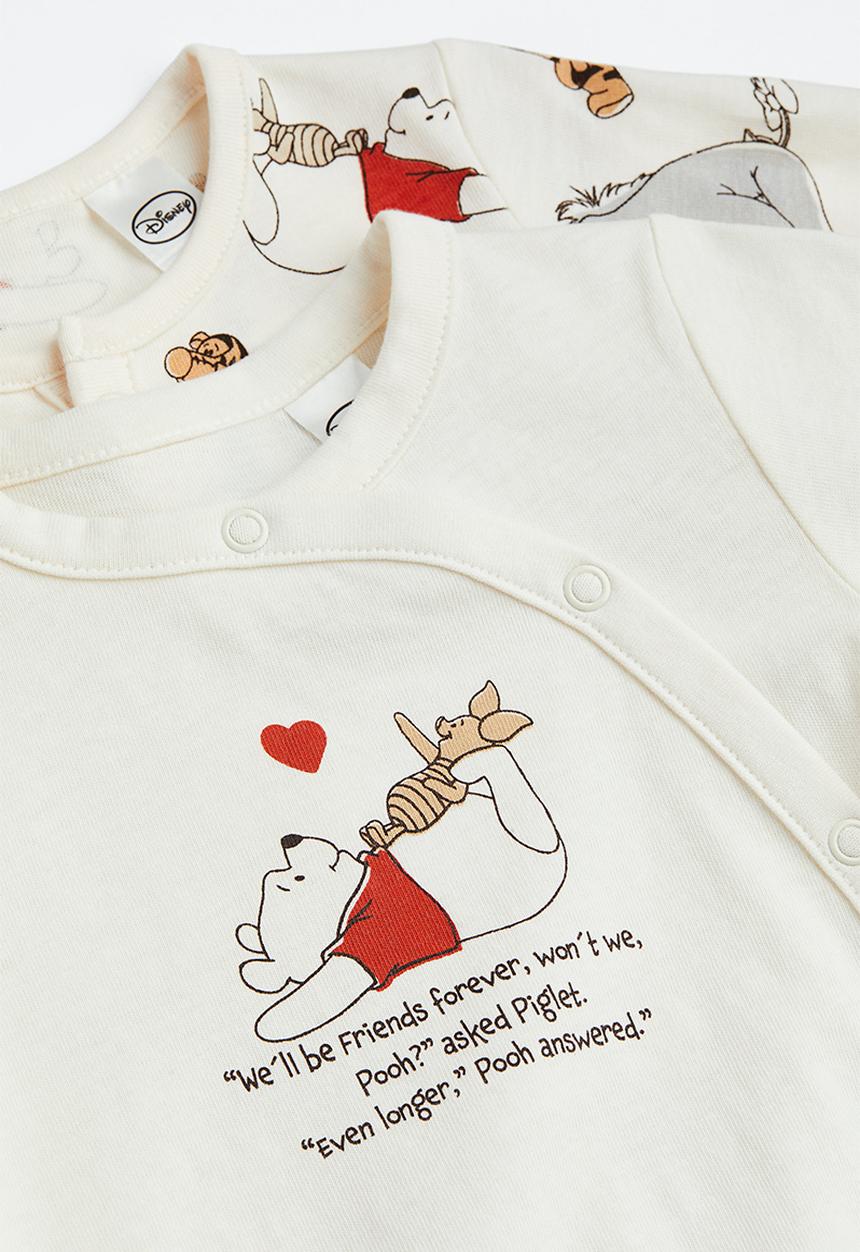 H&M - 2-pack printed cotton all-in-one pyjamas - multi,white