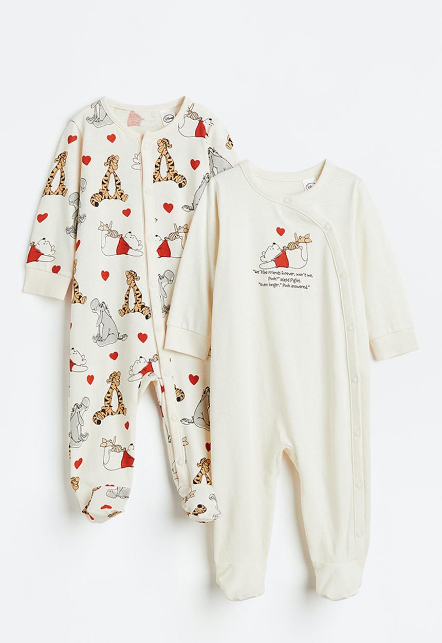 H&M - 2-pack printed cotton all-in-one pyjamas - multi,white