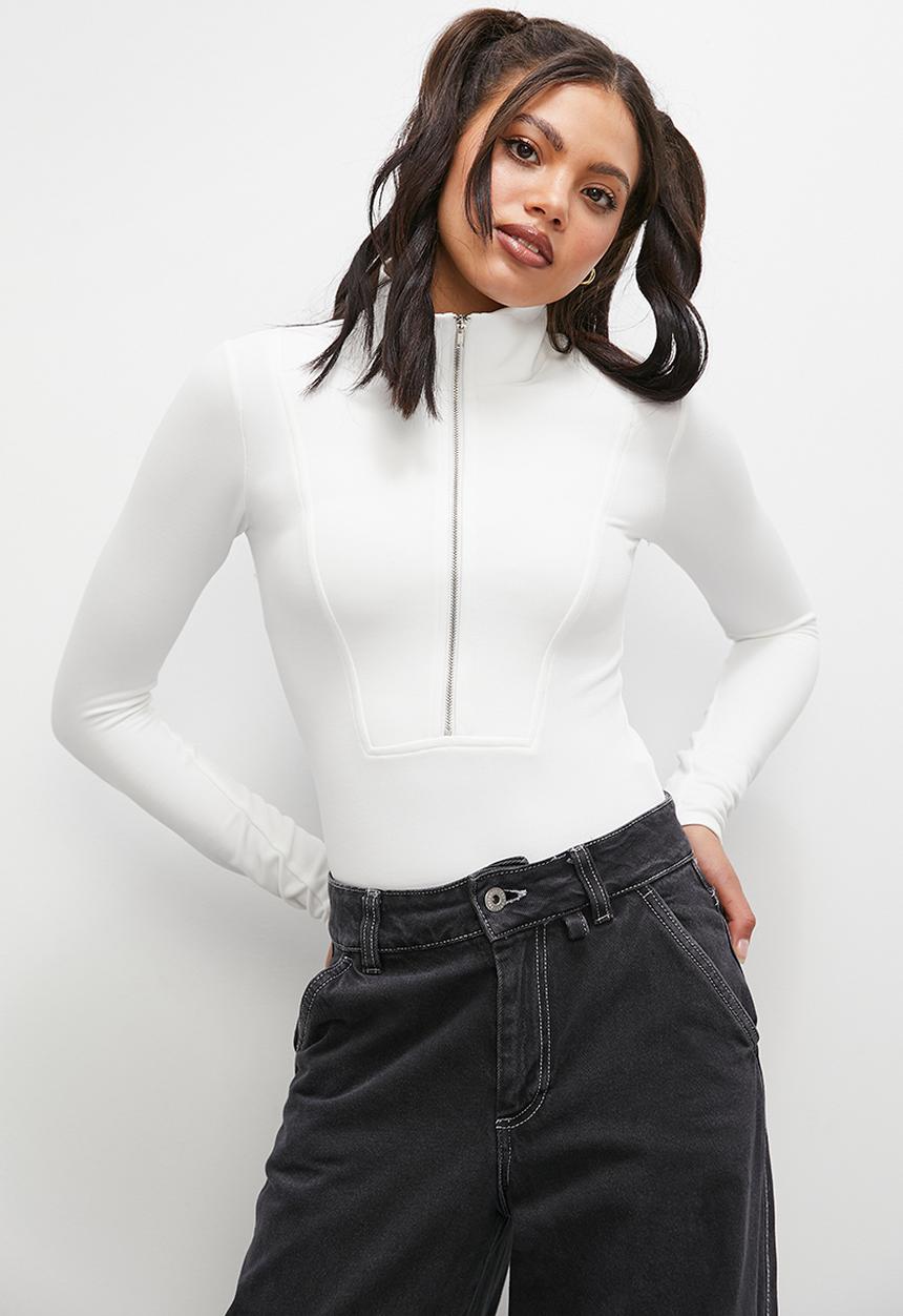 Blake - Zip collared bodysuit - ivory 