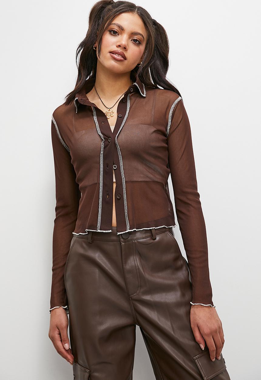 Blake - Contrast seam knit blouse - brown