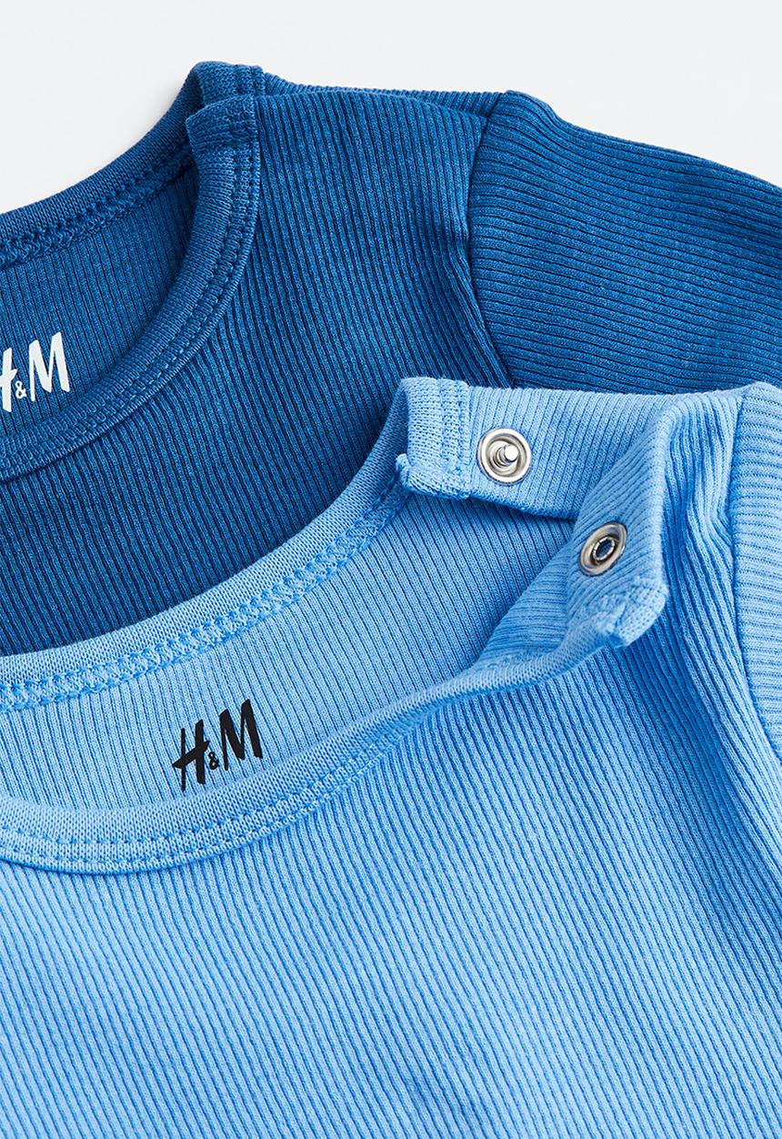 H&M - 2-pack adjustable-fit long-sleeved bodysuits - blue/dark blue