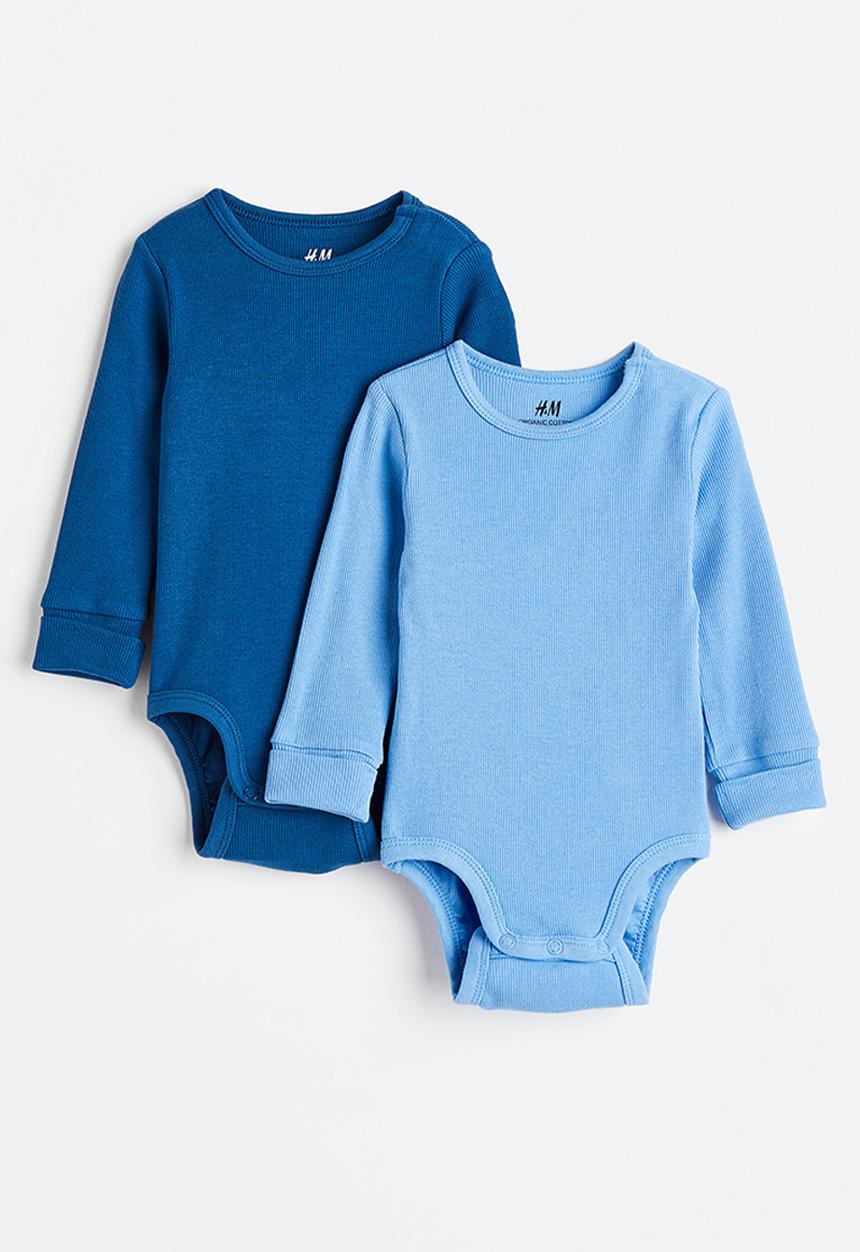 H&M - 2-pack adjustable-fit long-sleeved bodysuits - blue/dark blue