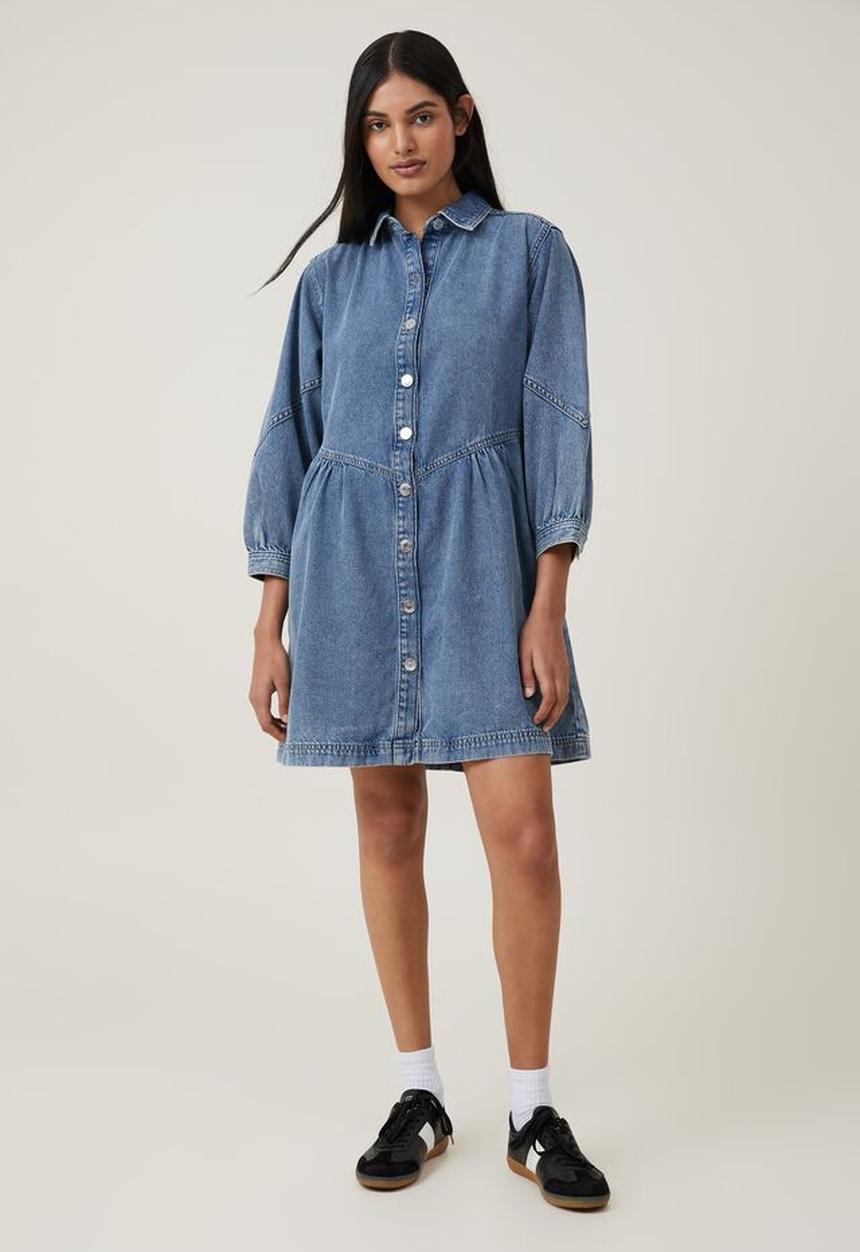 Cotton On - Denim smock mini dress - surfers blue