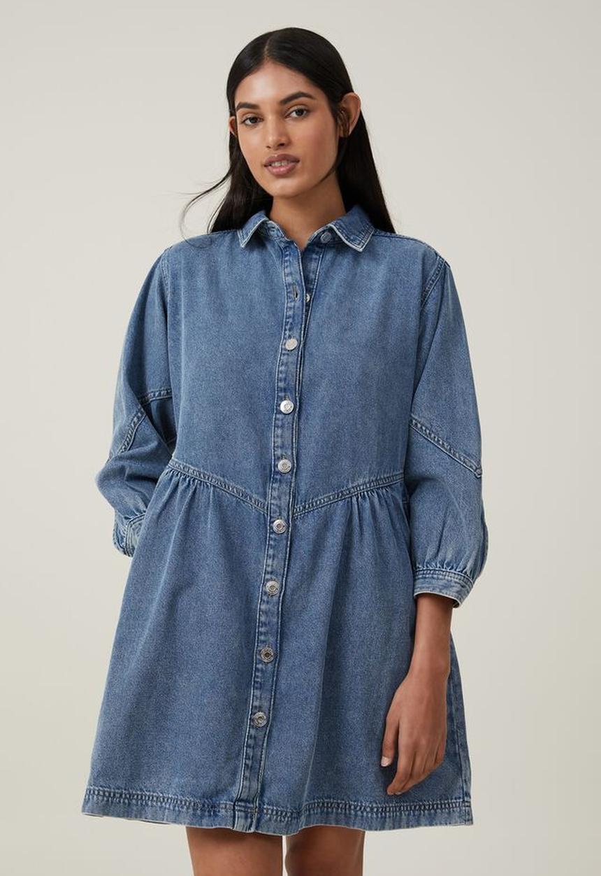 Cotton On - Denim smock mini dress - surfers blue