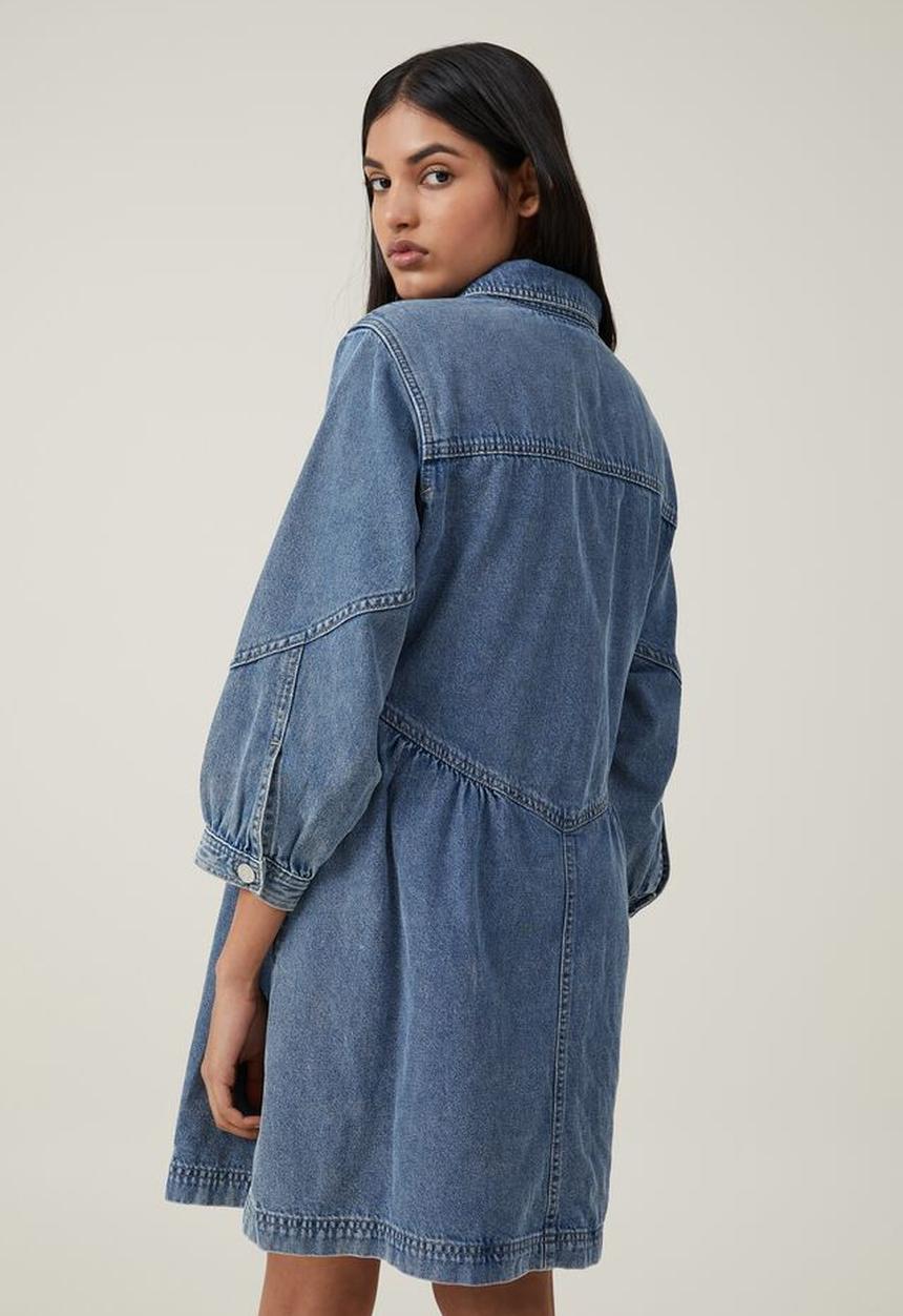 Cotton On - Denim smock mini dress - surfers blue