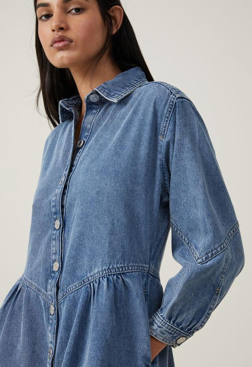Cotton On - Denim smock mini dress - surfers blue
