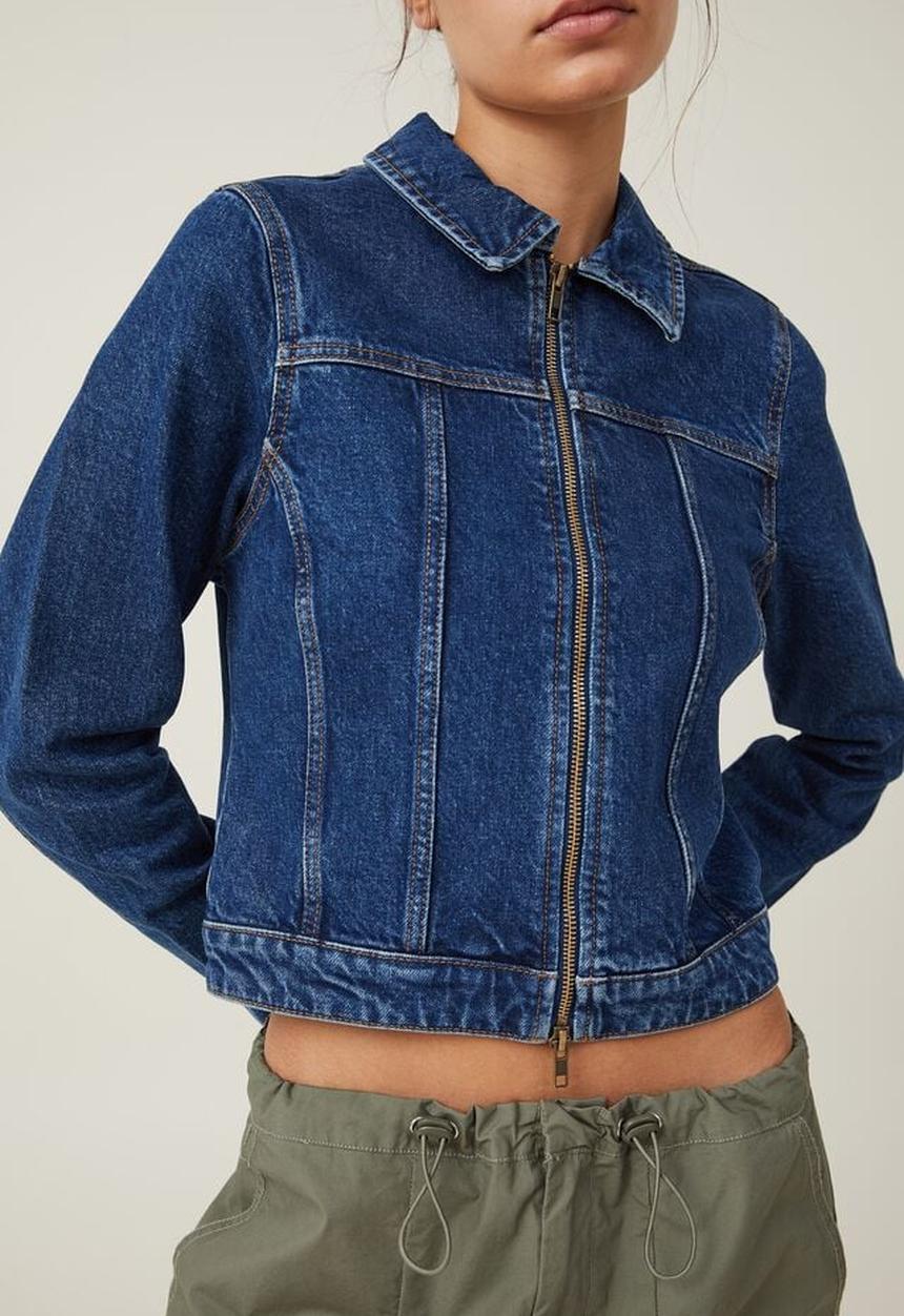 Cotton On - Fitted zip denim jacket - nordic blue