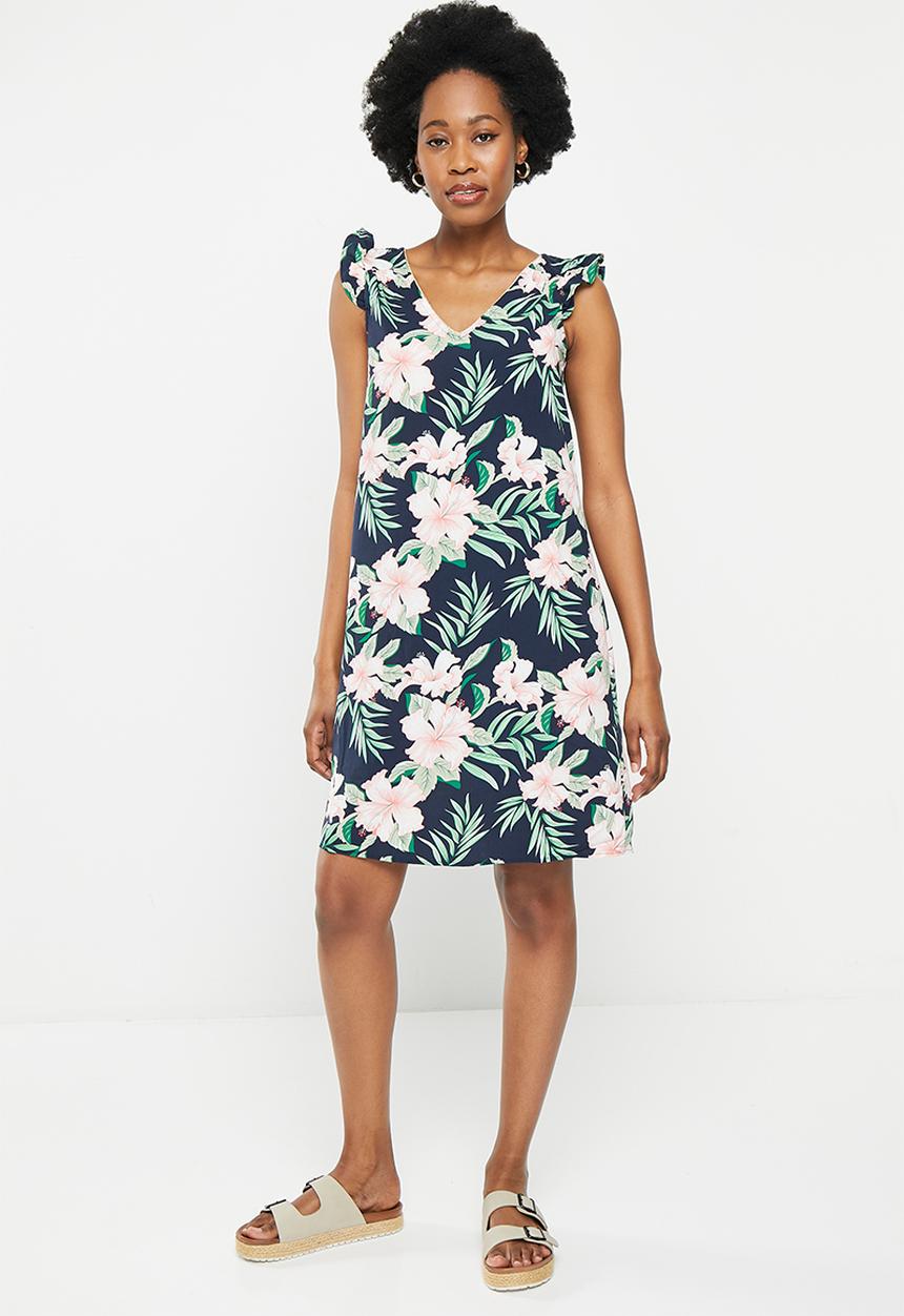 ONLY - Sylvie fr life short sleeve frill dress ptm - navy blazer jungle