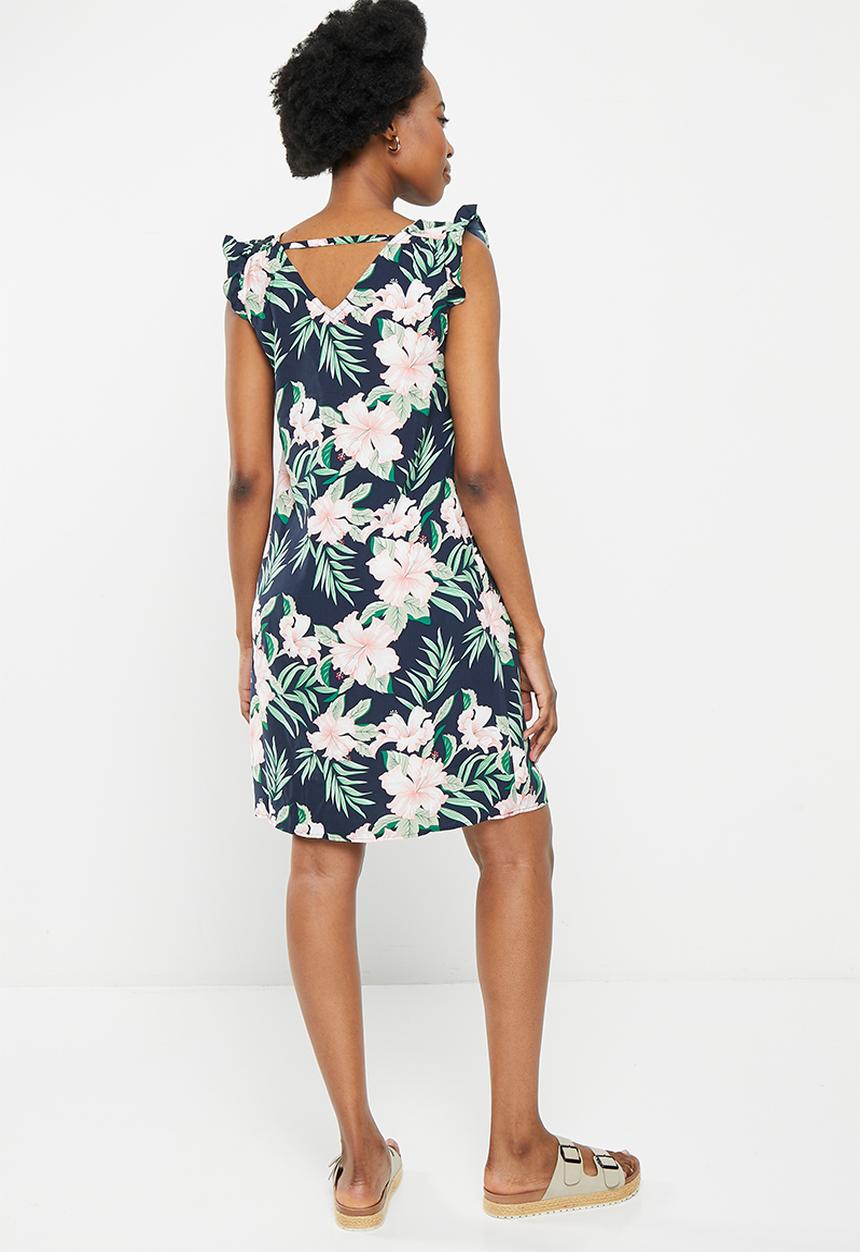 ONLY - Sylvie fr life short sleeve frill dress ptm - navy blazer jungle