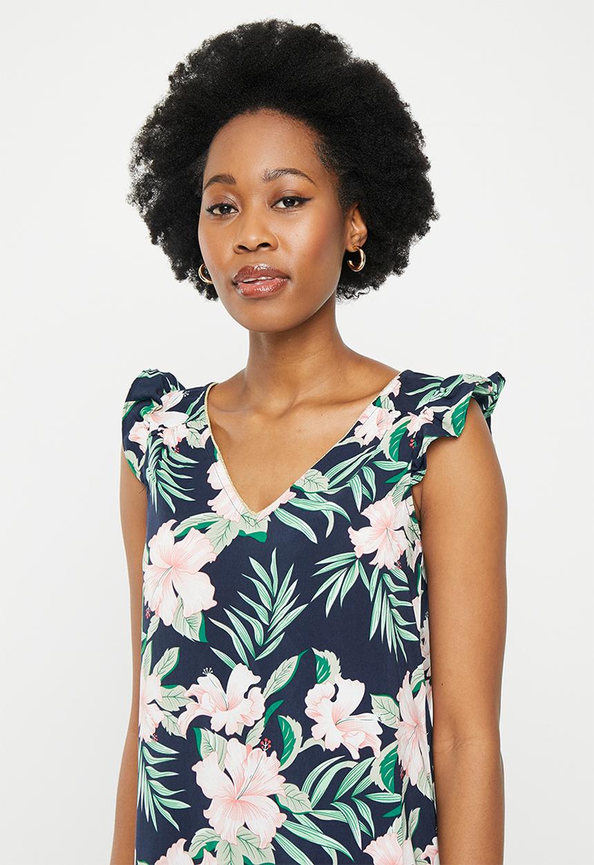ONLY - Sylvie fr life short sleeve frill dress ptm - navy blazer jungle