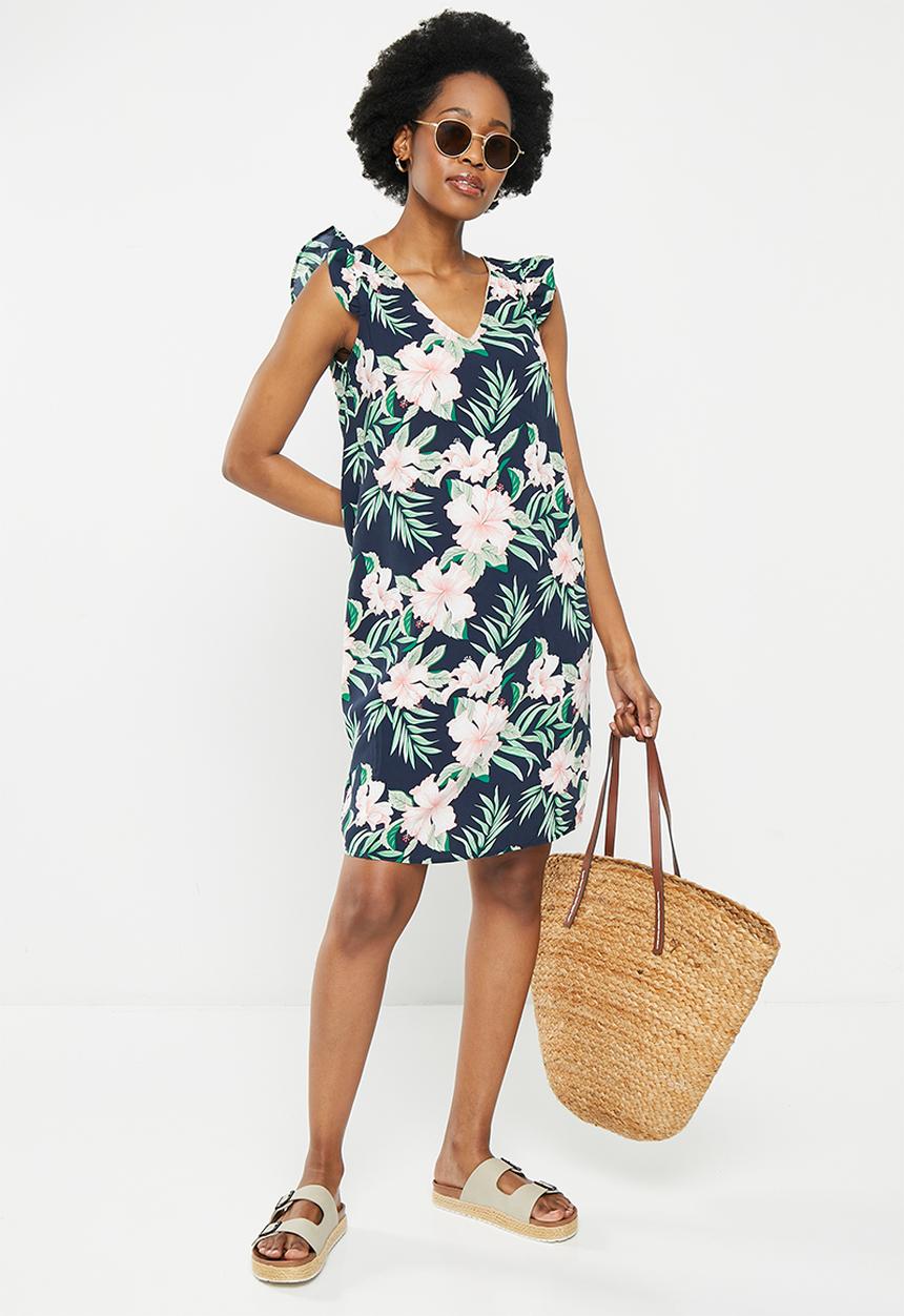 ONLY - Sylvie fr life short sleeve frill dress ptm - navy blazer jungle
