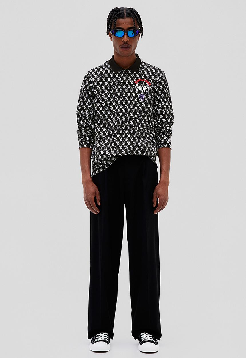 H&M - Regular fit jacquard-knit polo shirt - black/disney100