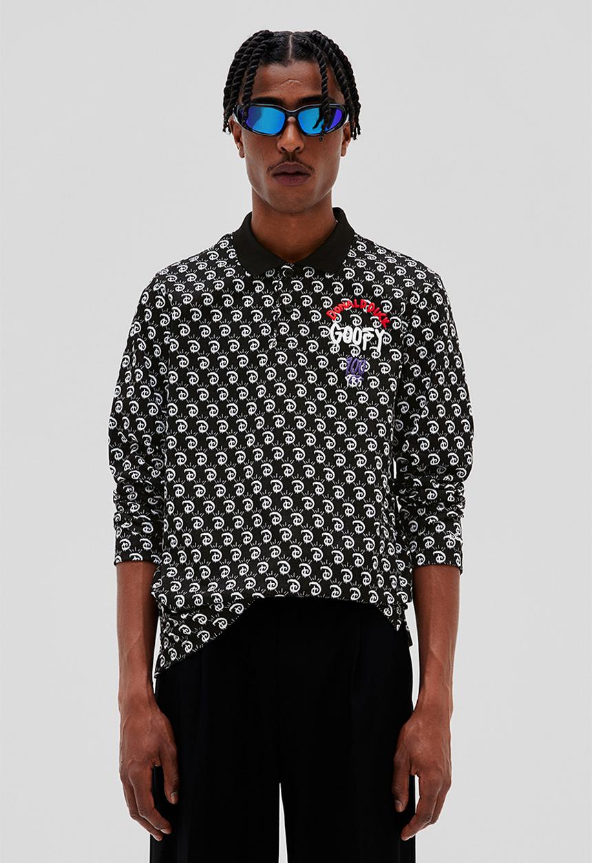 H&M - Regular fit jacquard-knit polo shirt - black/disney100