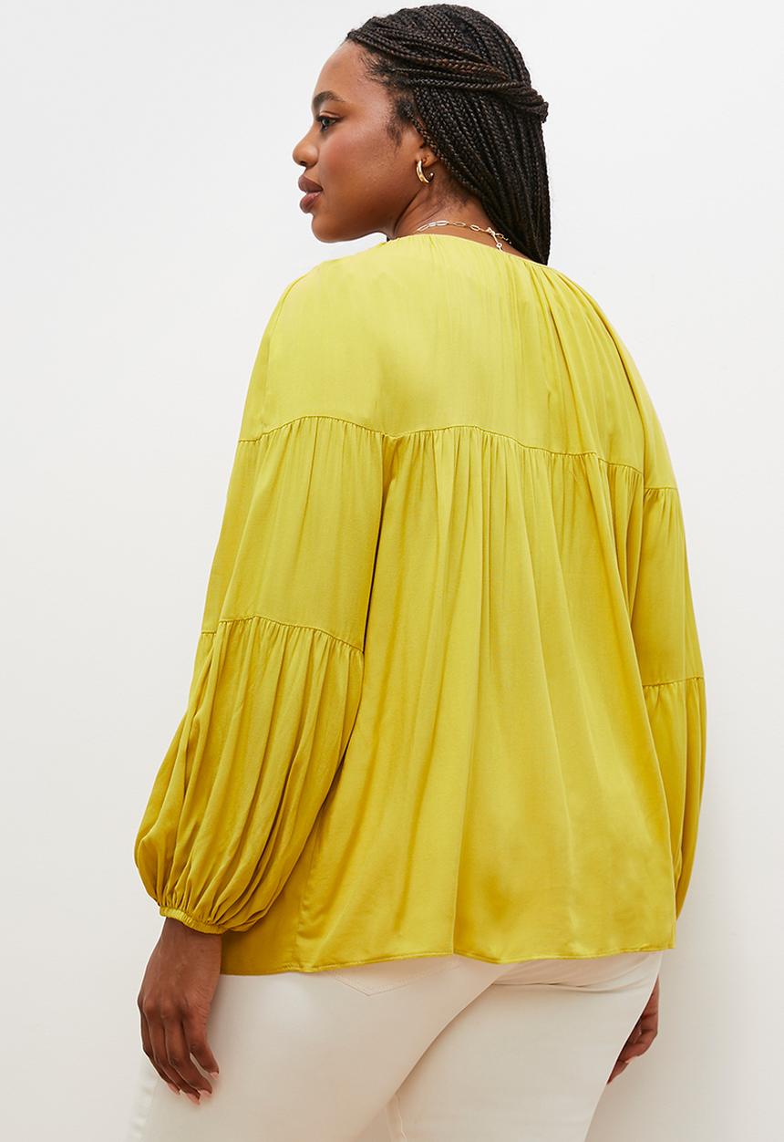 edit - Gathered balloon sleeve blouse - golden lime