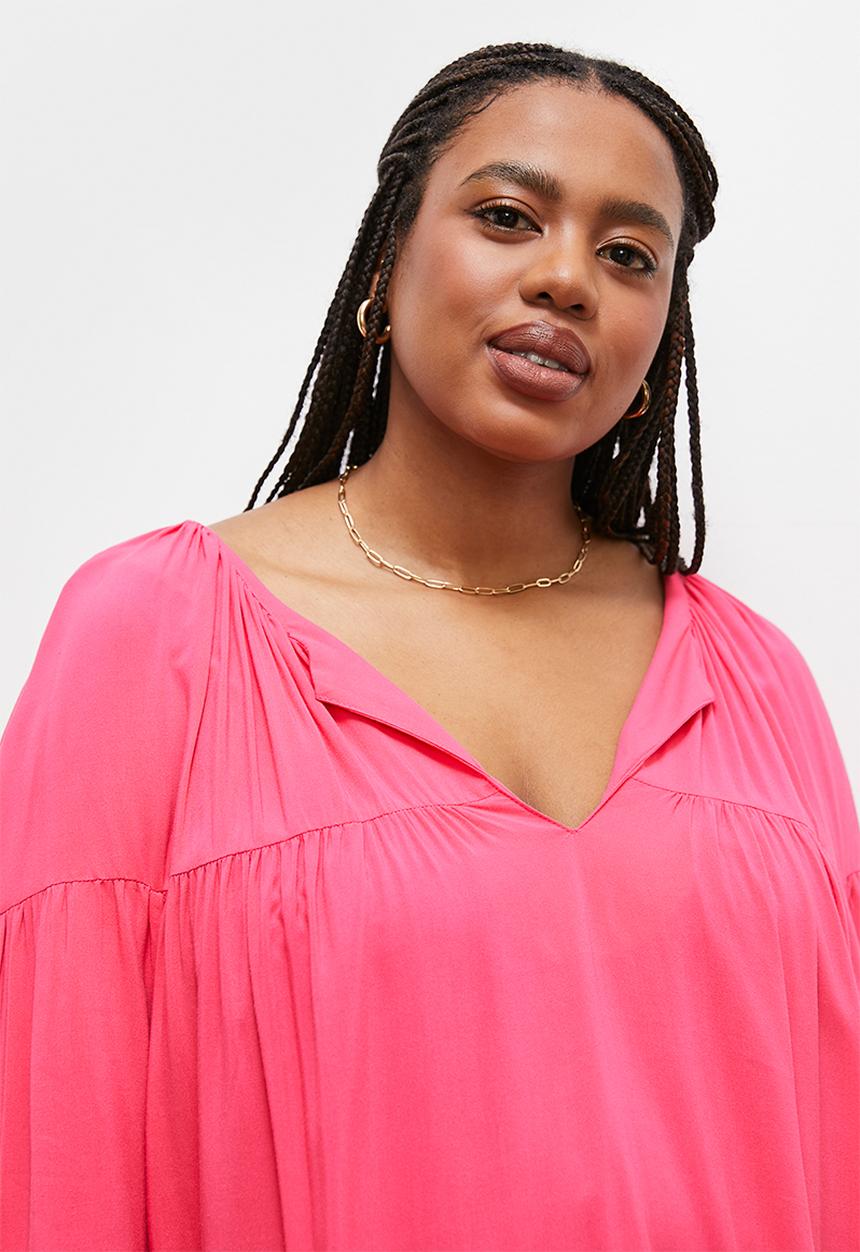 edit - Gathered balloon sleeve blouse - pink