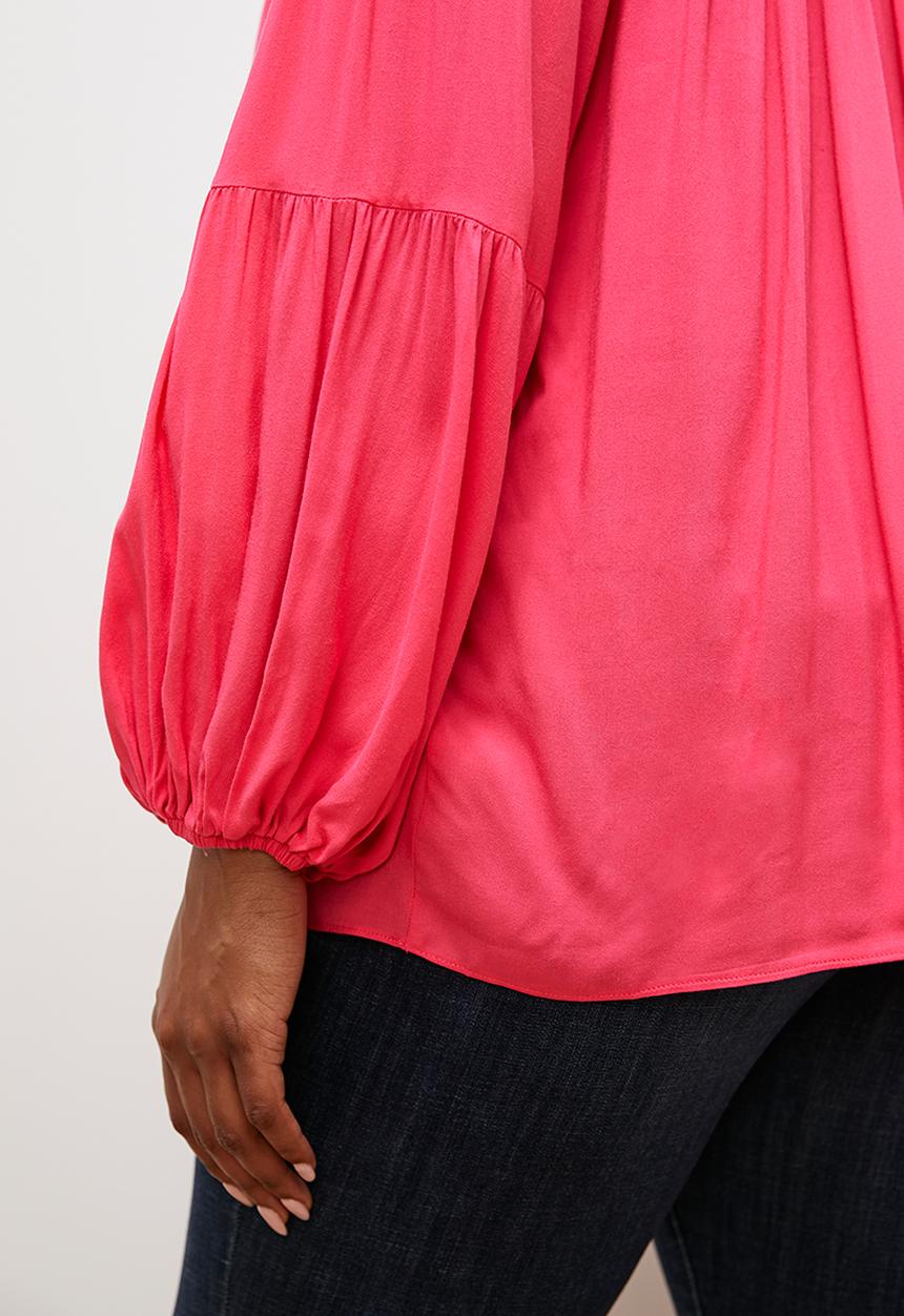 edit - Gathered balloon sleeve blouse - pink