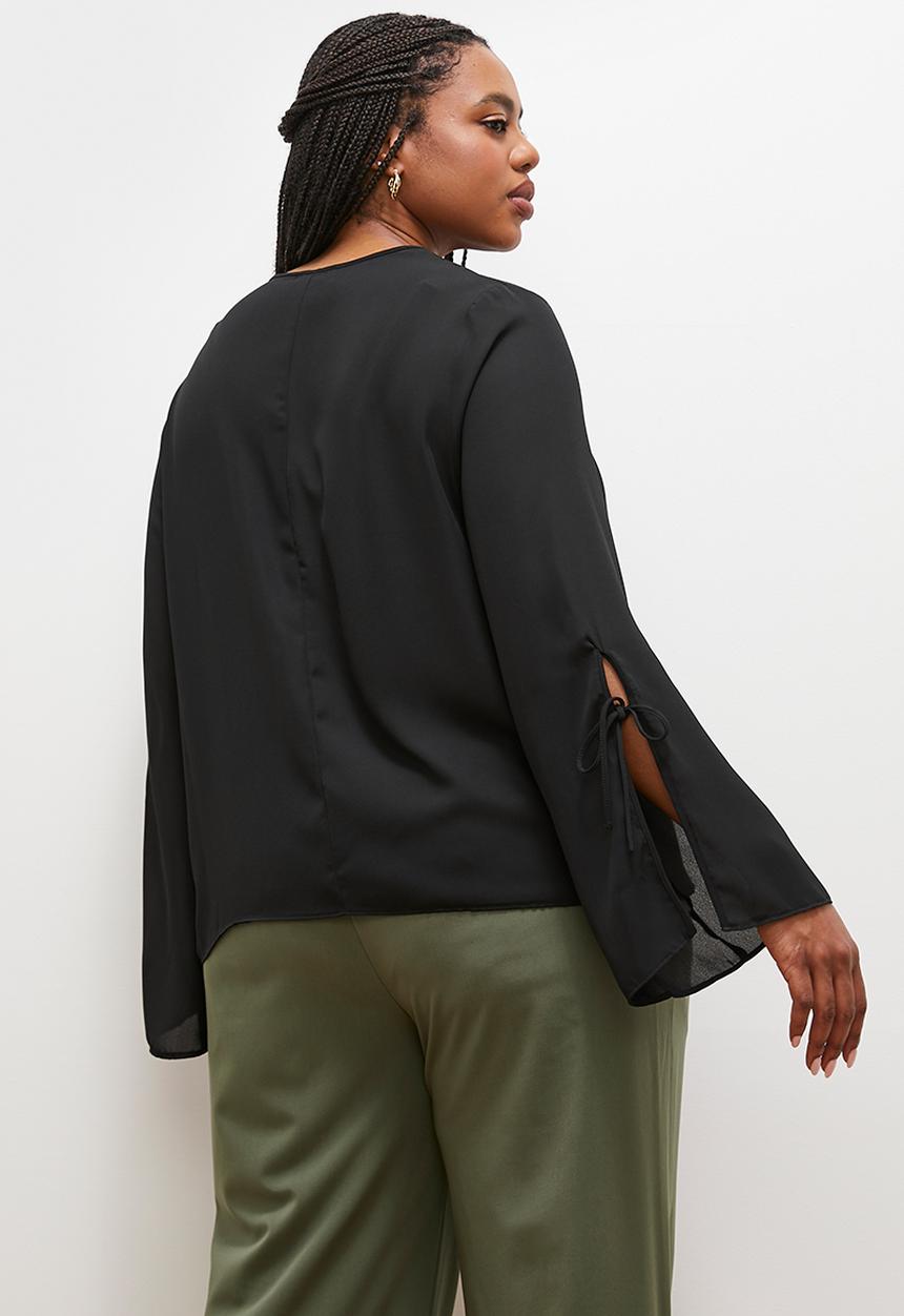 edit - Front lace up blouse - black