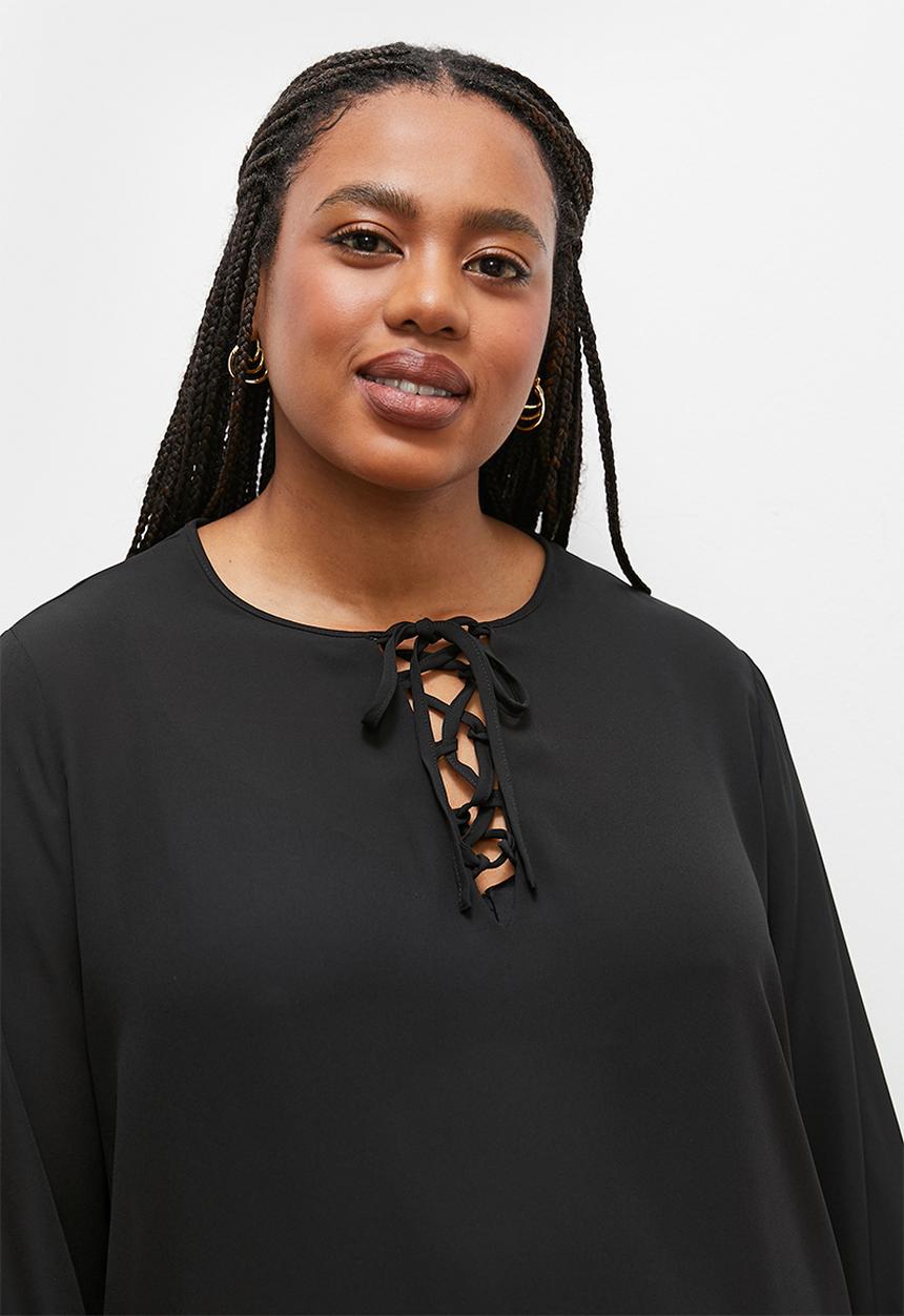 edit - Front lace up blouse - black