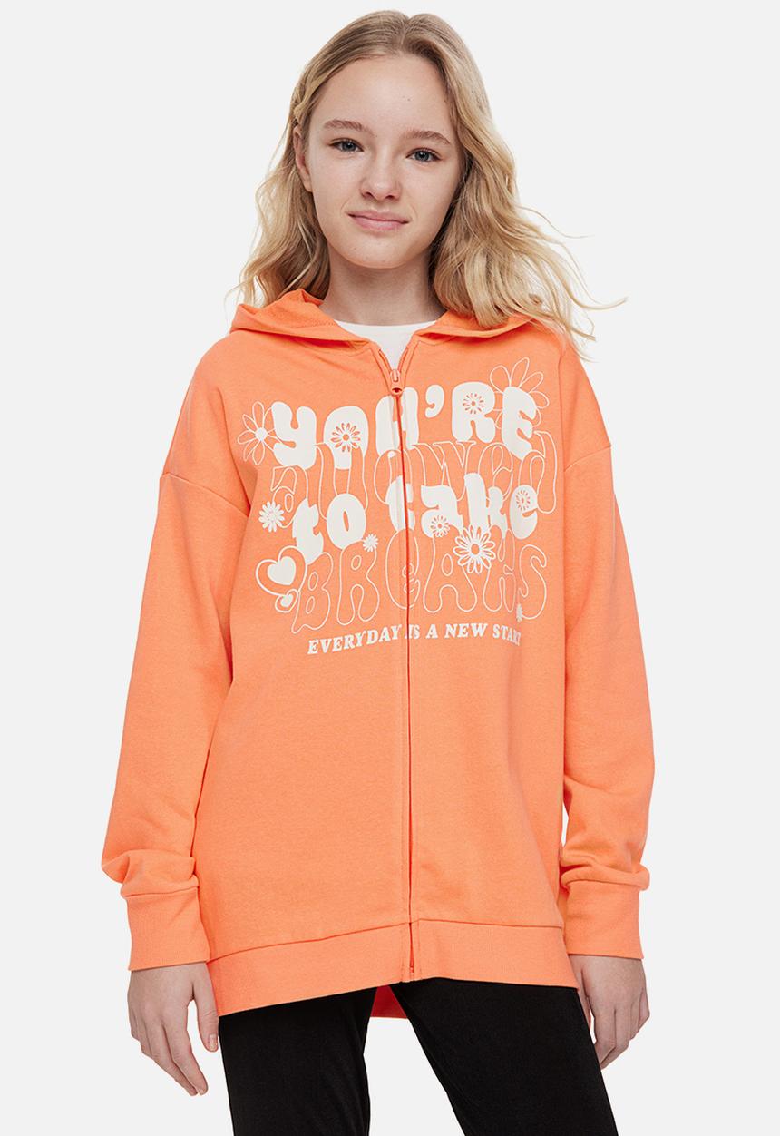 H&M - Oversized zip-through hoodie - orange