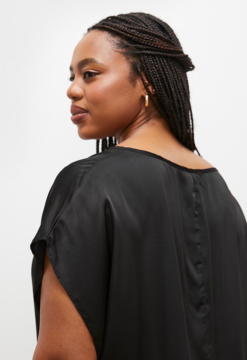 edit - Asymmetric draped satin tee - black