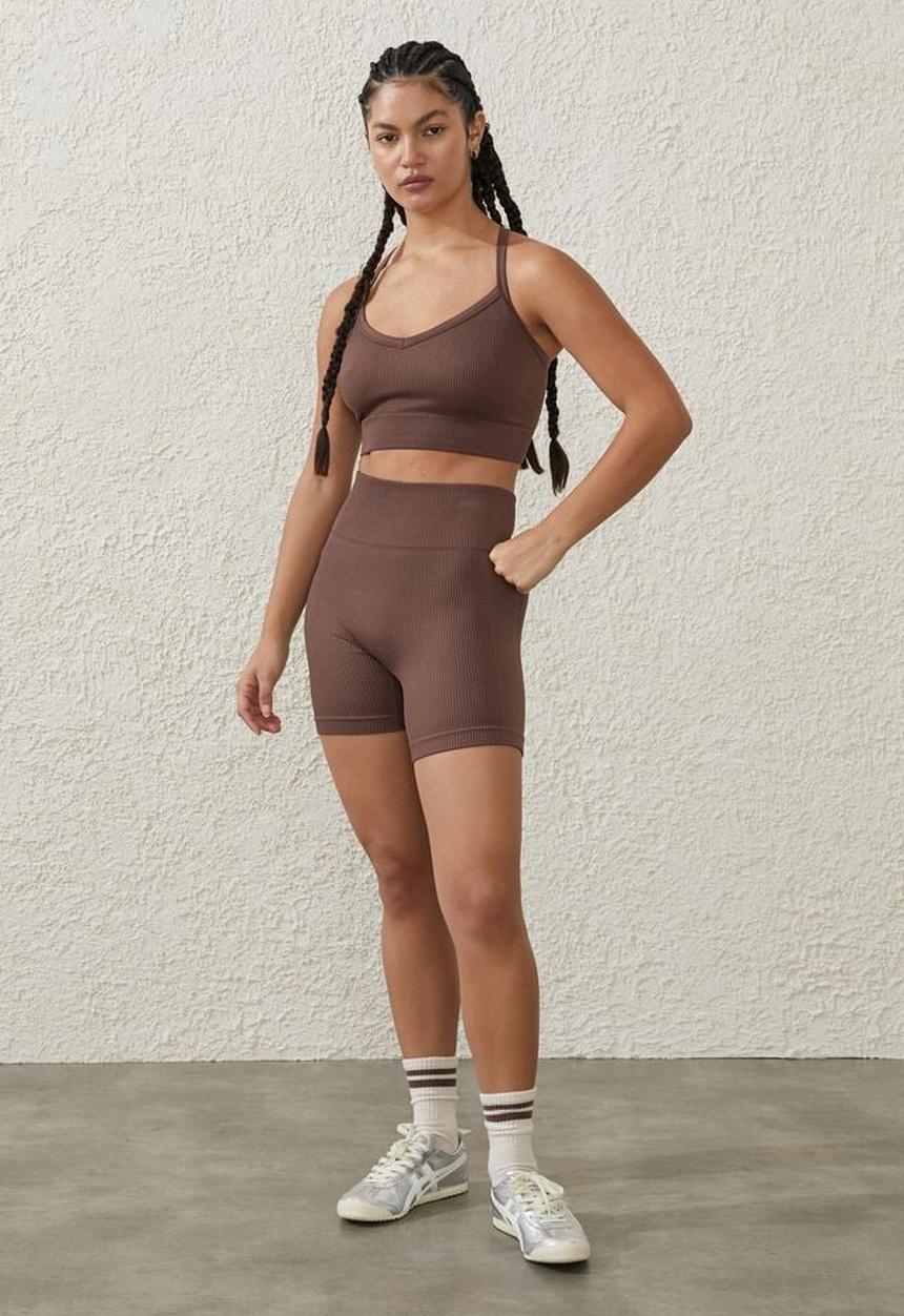 Cotton On - Seamless rib bike short - deep taupe