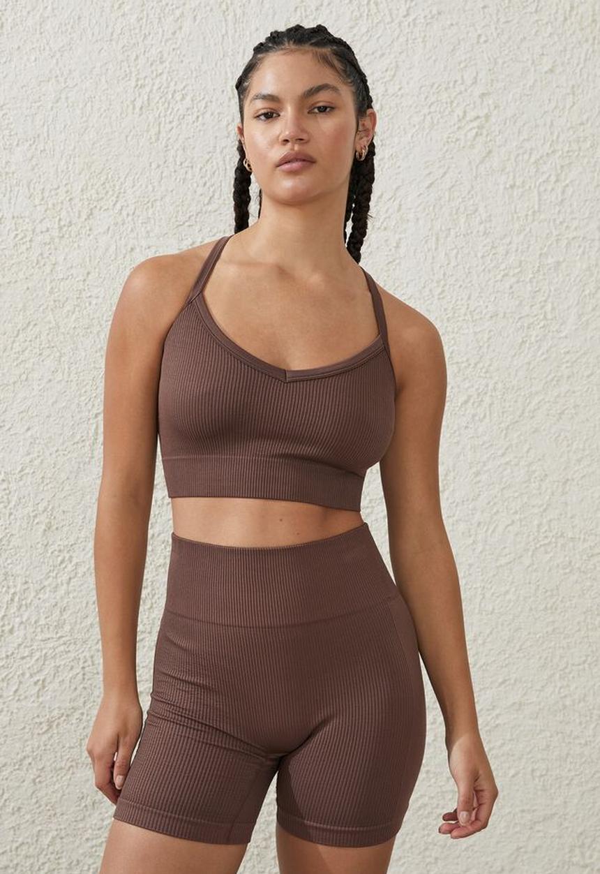 Cotton On - Seamless rib bike short - deep taupe