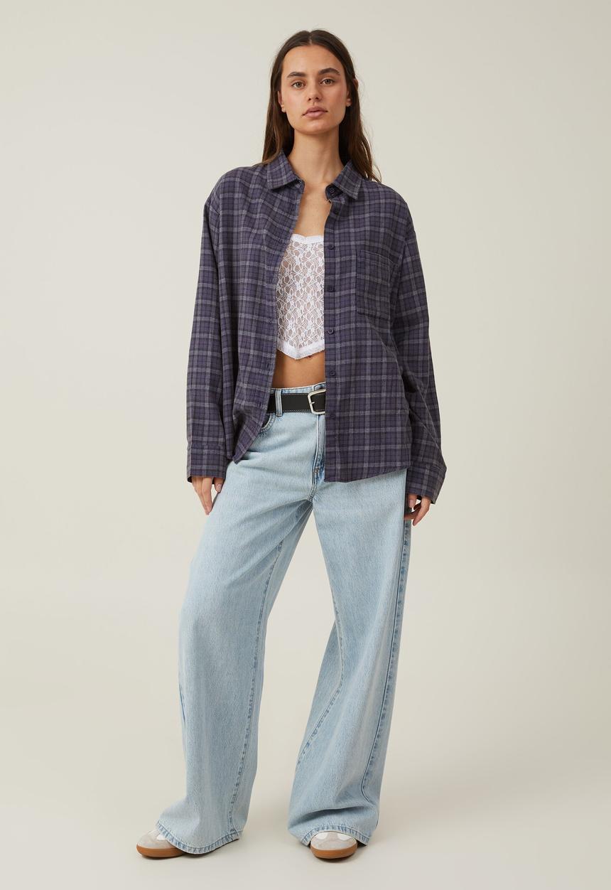Cotton On - Boyfriend flannel shirt veronika check - vintage blue
