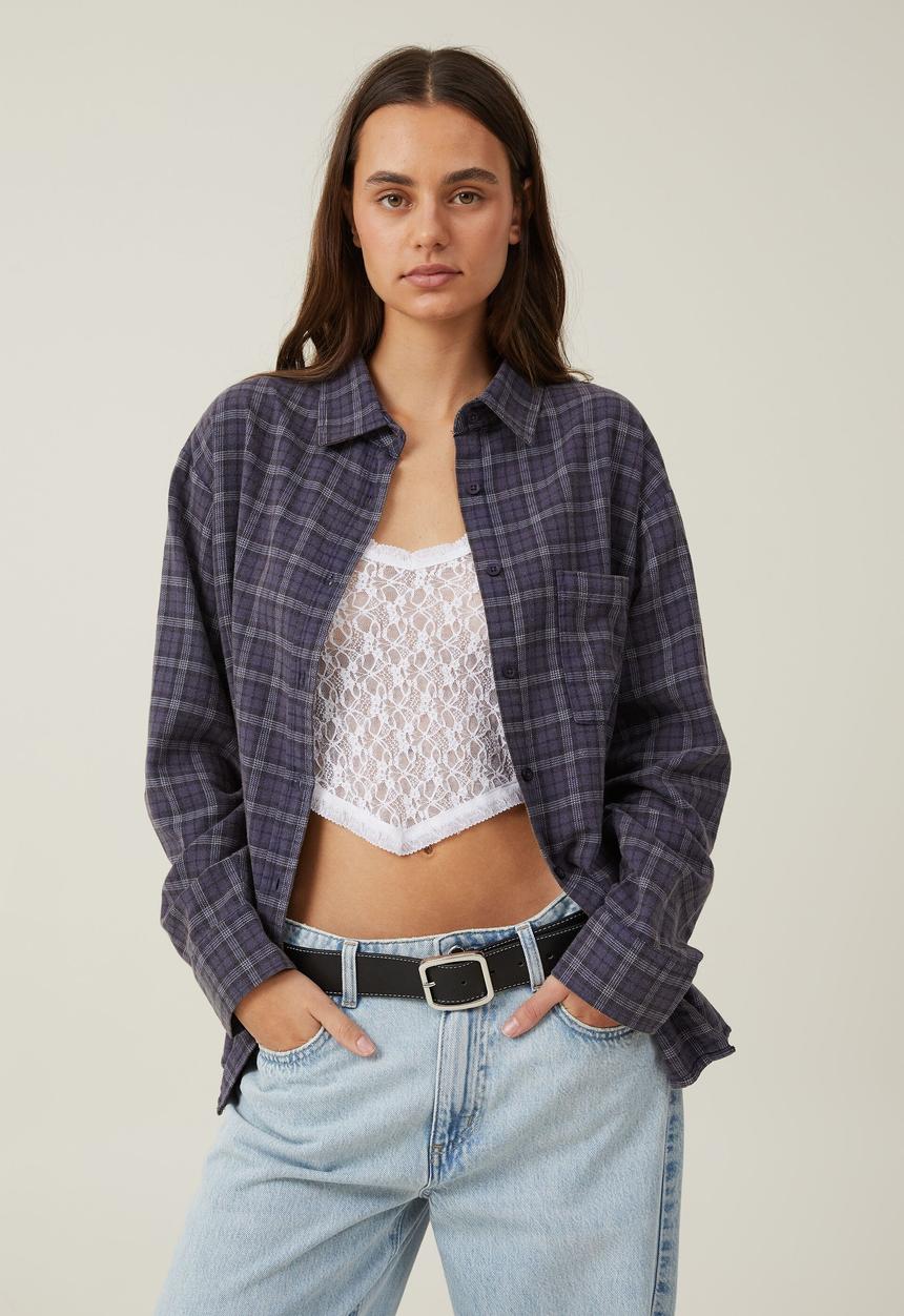 Cotton On - Boyfriend flannel shirt veronika check - vintage blue