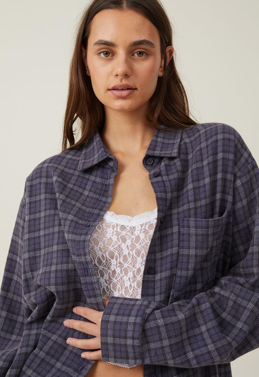 Cotton On - Boyfriend flannel shirt veronika check - vintage blue