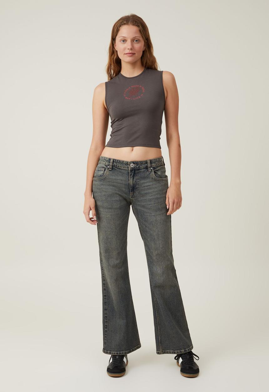 Cotton On - 90S crop tank - lcn rolling stones rhinestones/slate grey
